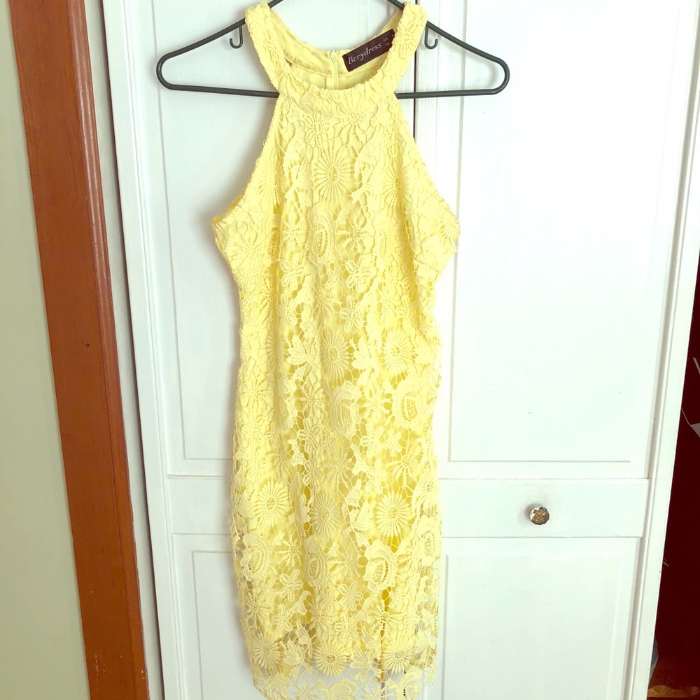 Lemon yellow lace dress